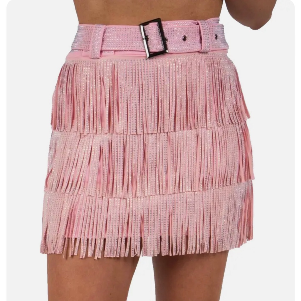 Pink Fringe Mini Skirt